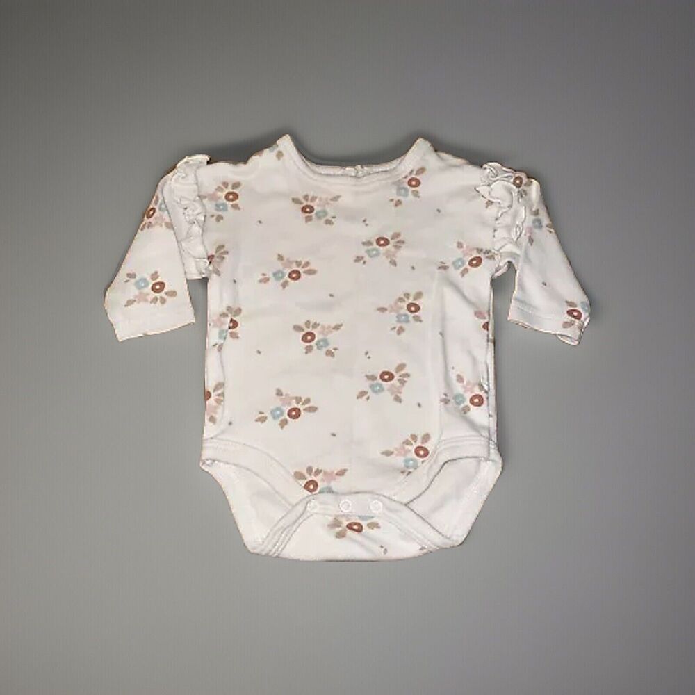 Rabbit + Bear by Emily and Oliver Size 0-3m One Piece Floral Ruffled Shoulders